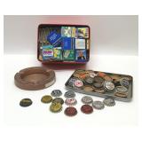 VTG cork soda, caps, camel matches, ashtray