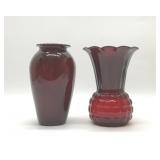 2 RUBY RED VASES