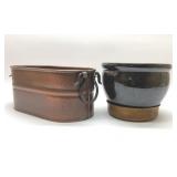 2 CERAMIC, COPPER PLANTERS