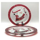 Two jolly Santa glass platters