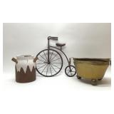 Penny Farthing bike wall decor, 2 planters