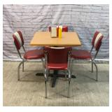 1950's table and 2 glitter red/silver chairs