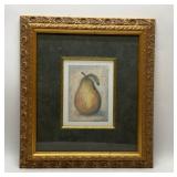 FRAMED PEAR ART, SIGNED 18X16