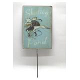 Vintage 1950s Style Metal Ice Skating Sign