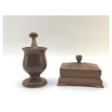 Wood box with lid, mortar & pestle