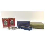 GROUP OF VINTAGE TINS AND STRAIGHT RAZORS