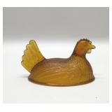 Amber Indiana glass hen on nest top 6''