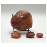 4 carnelian, agate heart crystals