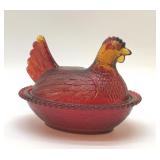 Indiana glass hen on a nest, ruby flash