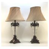 Matching etched crystal table lamps