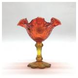 FENTON CABBAGE ROSE AMBERINA COMPOTE
