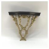 ASIAN BRASS AND WOOD WALL SHELF