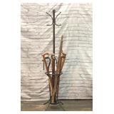 Metal Coat Rack & Assorted Canes