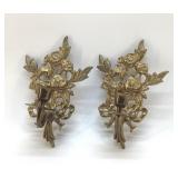 PAIR OF BRASS ROSES SCONCES