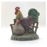 CAST-IRON ROOSTER & HEN DOORSTOP