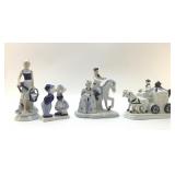 4 BLUE AND WHITE PORCELAIN FIGURINES