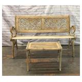 CAST IRON & WOOD OUTDOOR BENCH STOOL