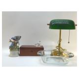 BANKERS LAMP, CASSEROLE, MUSICAL, WOOD BOX