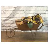 METAL FLOWERS WHEELBARROW YARD ART