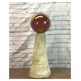 RED GLASS GAZING BALL ON PEDESTAL YARD ART