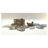 Tin full of treasures, sun catchers, butter pats