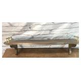 MAHOGANY WALL SHELF, BRASS TRIM