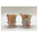 2 ACRO AGATE, SLAG GLASS DAFFODIL VASES