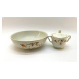 HALLS AUTUMN LEAF VEGETABLE BOWL, SUGAR BOWL