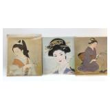 3 Vintage, geisha girl artwork