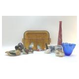 ASSORTED GLASSWARE, BIRDS, TRINKET BOX
