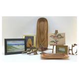 ASSORTED BIRDS, TINY PAINTINGS, WOOD BOWLS
