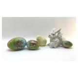 Easter rabbit, chick, and nesting eggs
