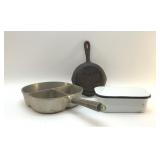 Cast-iron skillet, enamelware, divided pan