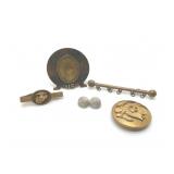 WWI ERA MILITARY PORTRAIT, TIE BAR, PINS