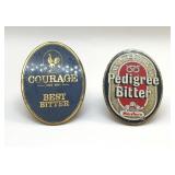 2 Vintage beer pump clip badges