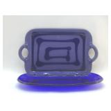 cobalt glass & pottery serving trays 15 "