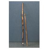 2 CARVED WOOD WALKING STICKS