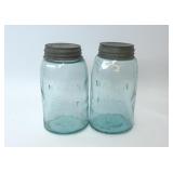 2 qt Mason fruit jars, blue glass