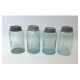 4 vintage blue mason jars