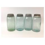 (4) 1858 Pat Blue Mason Jars Qt