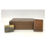 WOOD BOX HUMIDOR TOP CIGARETTE ROLLER & TIN