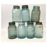 7 VTG BLUE GLASS BALL PERFECT MASON JARS