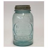 VTG Blue Glass White Crown Mason Jar 1