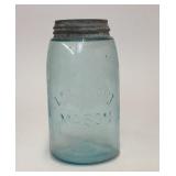 Antique Blue Glass Lockport Mason Jar 71