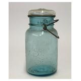 Pat. 1908 Blue Glass Safe Seal Canning Jar 7