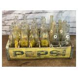VTG wood Pepsi crate and bottles