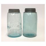 VTG Blue Glass Red Key & Atlas Mason Jars