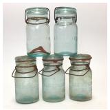 VTG Blue Glass Putnam Lightning Canning Jars