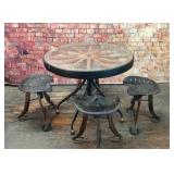 AMAZING WAGON WHEEL TABLE TRACTOR STOOLS