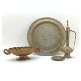 INDIA BRASS PLATTER, EWER, BOWL, PLATE